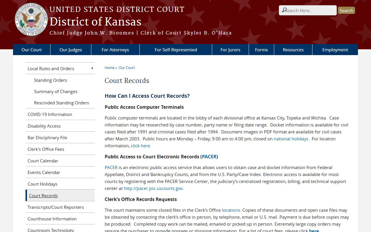Haskell County court dockets District of Kansas federal records page