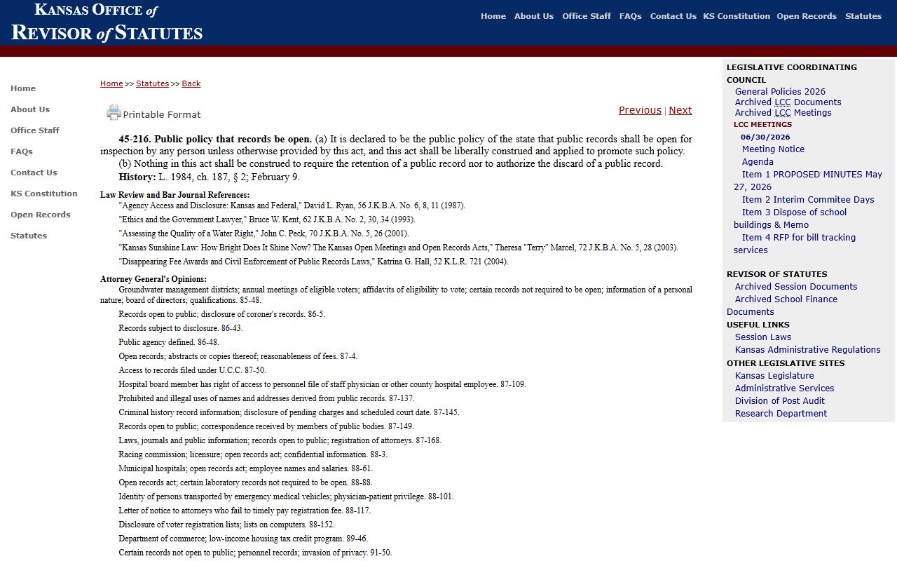 Haskell County court records Kansas public records policy statute
