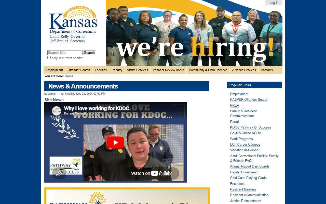 Haskell County inmate search Kansas Department of Corrections homepage