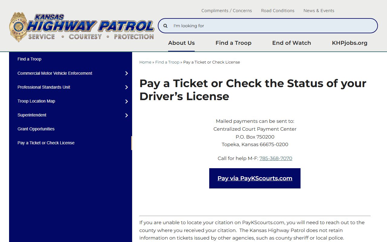 Haskell County traffic court records Kansas Highway Patrol ticket payment guidance